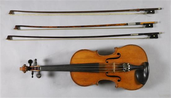 A French violin, labelled Louis Joseph Germain Luthier, A Paris Annee 1867, length of back 35.7cm